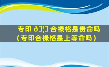 专印 🦊 合禄格是贵命吗（专印合禄格是上等命吗）